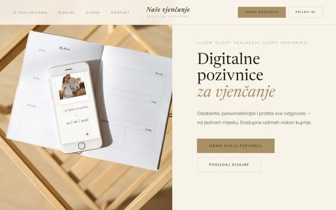Web stranica Naše vjenčanje, naslovnica