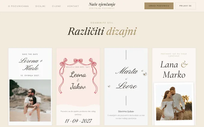 Web stranica Naše vjenčanje, galerija dizajna pozivnica