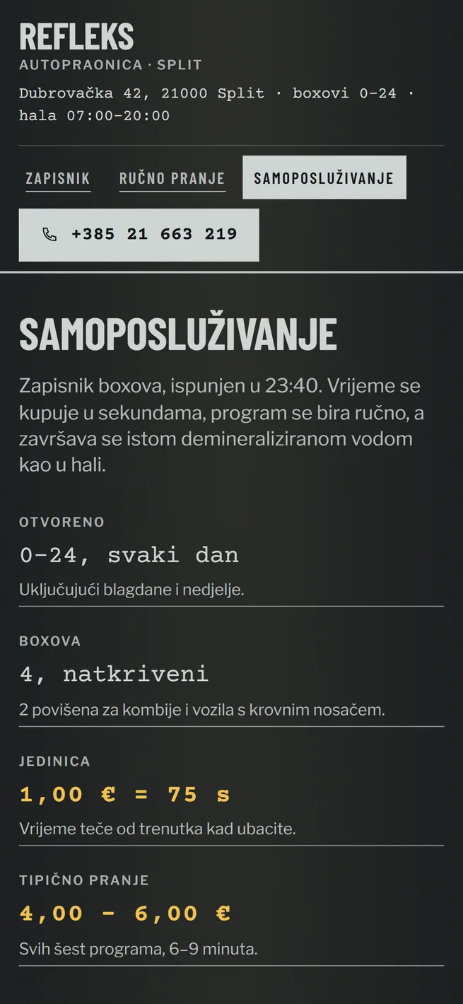 Stranica samoposluživanja na mobitelu, cijena po sekundi