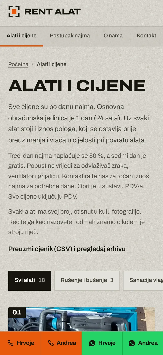 Popis alata na mobitelu, filtar po kategorijama