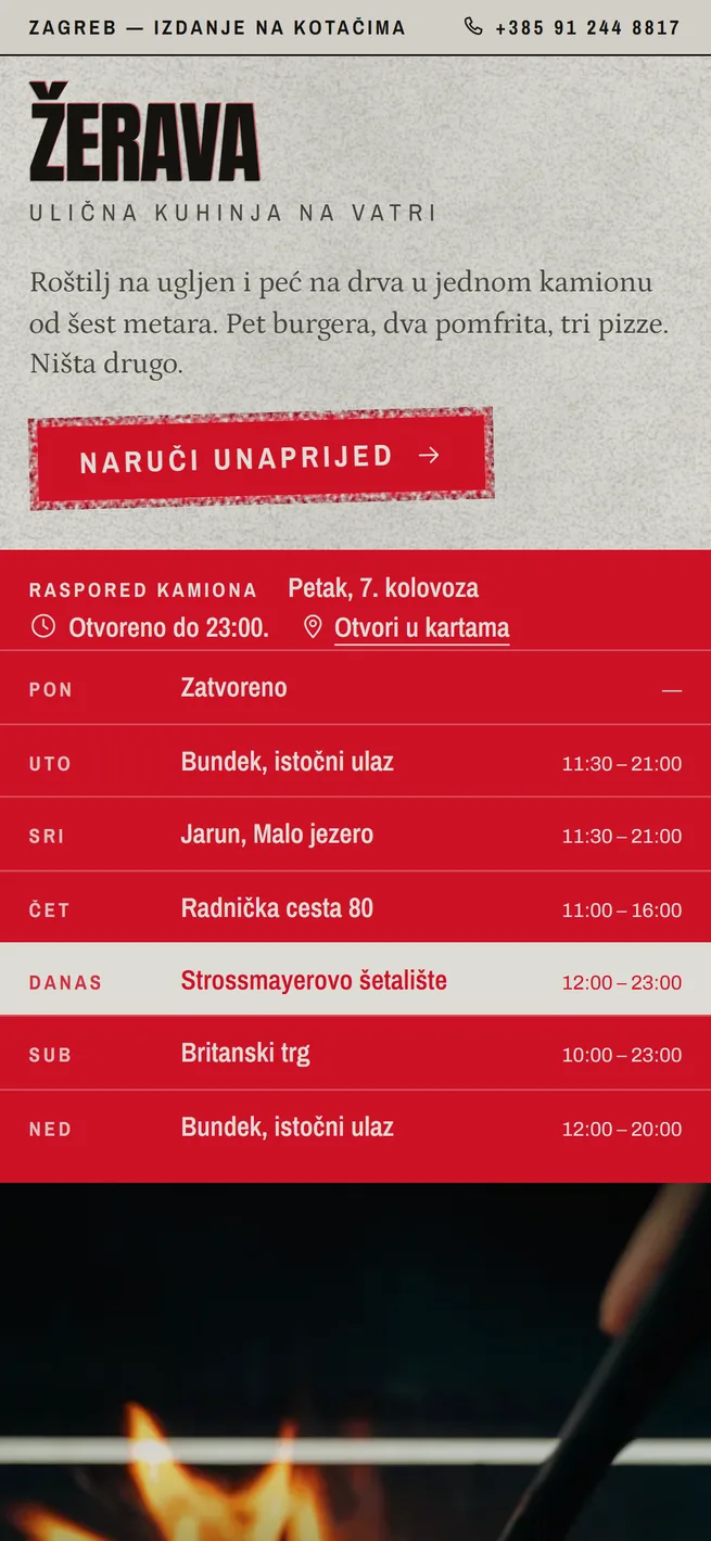 Naslovnica ŽERAVE na mobitelu, tjedni raspored kamiona
