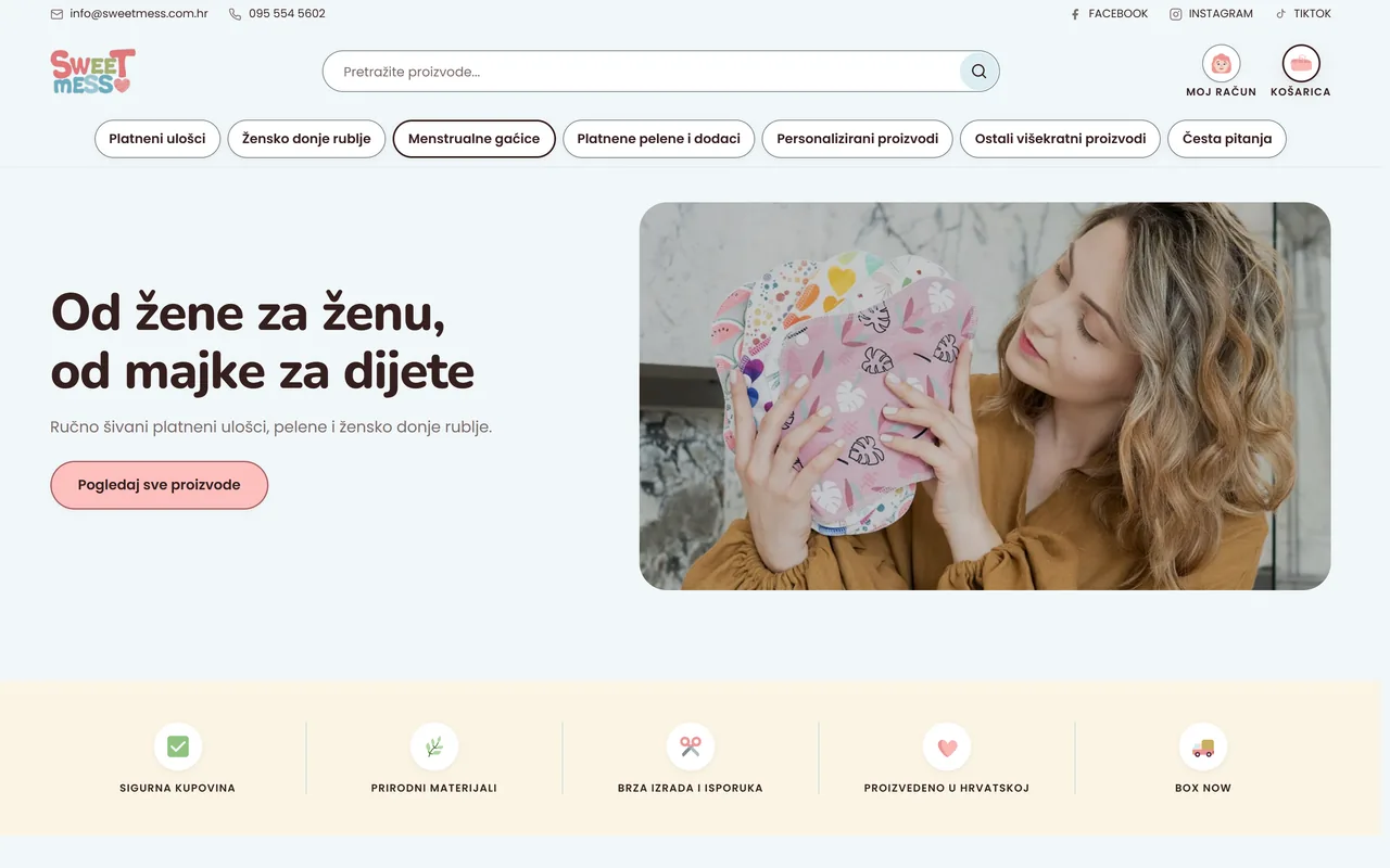 Naslovnica web trgovine Sweetmess, platneni ulošci i pelene