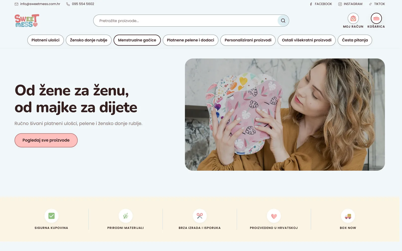 Naslovnica web trgovine Sweetmess, platneni ulošci i pelene