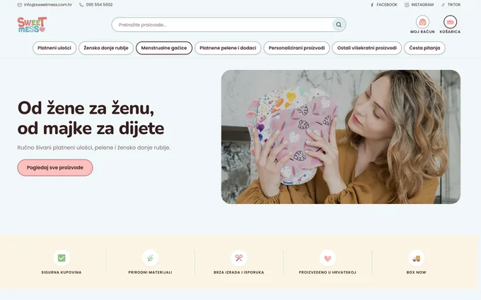 Naslovnica web trgovine Sweetmess, platneni ulošci i pelene